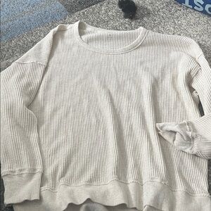 SO Cream Ribbed Waffle Knit Long Sleeve Top